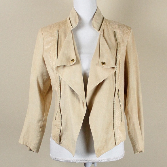 VENUS Jackets & Blazers - VENUS Faux Suede Reptile Open Blazer Camel